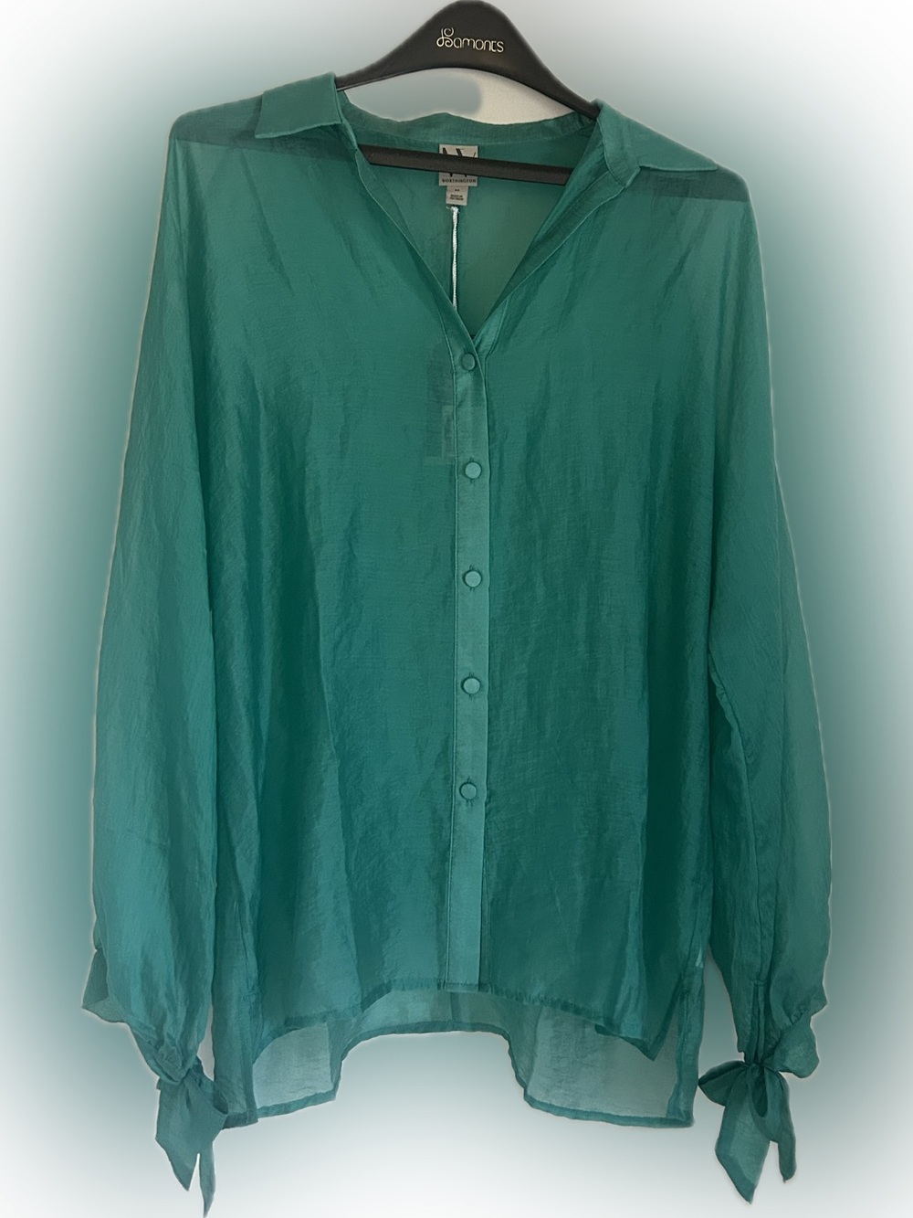 Worthington Teal Button-Front Oversized Blouse.